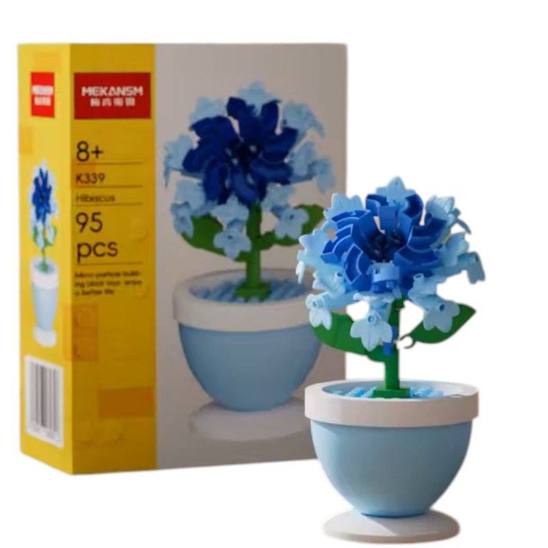 Flor Azul Armable en Maceta – Set de Bloques Decorativos de 95 Piezas