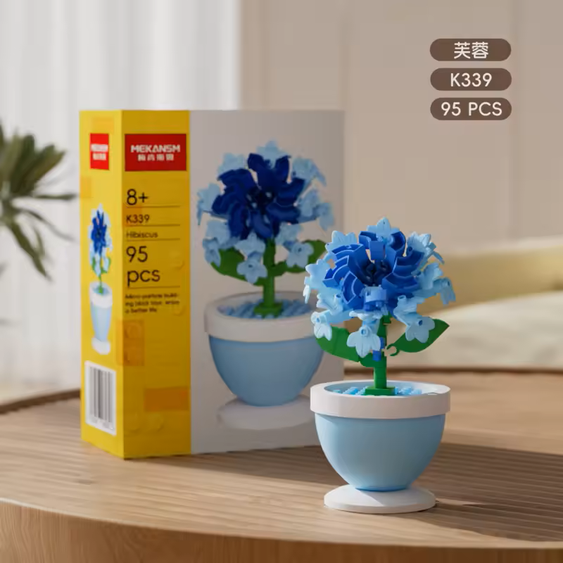 Flor Azul Armable en Maceta – Set de Bloques Decorativos de 95 Piezas imagen 2