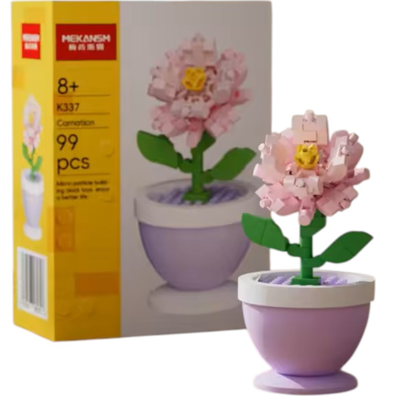 Flor Rosa Armable en Maceta – Set de Bloques Decorativos de 99 Piezas