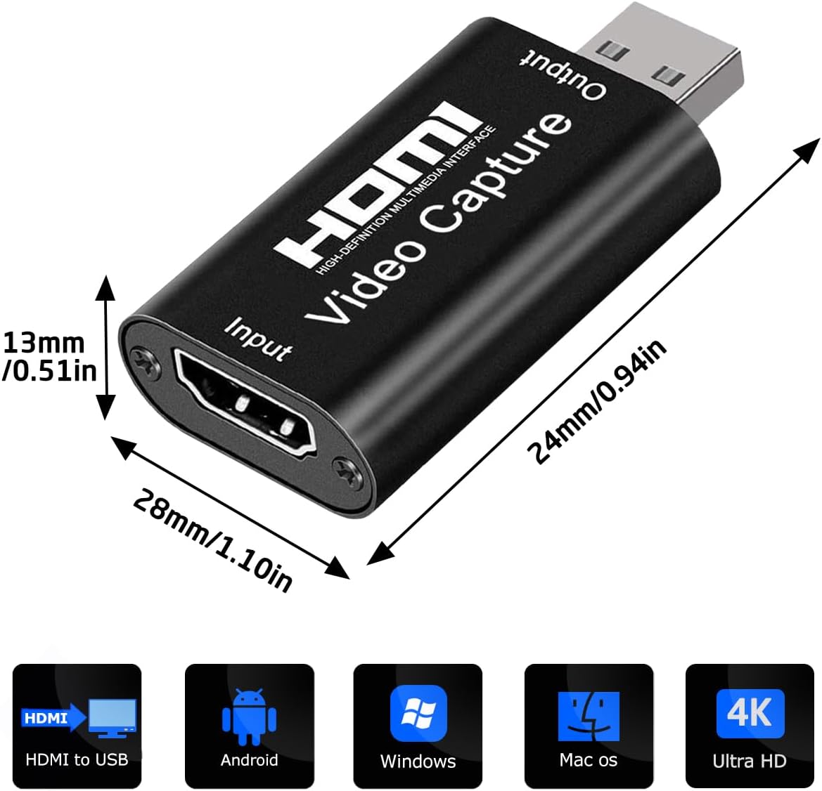 Tarjeta de Captura de Video 4K HDMI, Tarjeta de Captura de Juego Cam Link Adaptador de Captura de Audio HDMI a USB 2.0 Dispositivo de Captura de Registro para T imagen 4